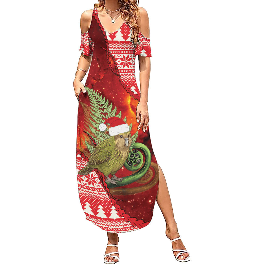 New Zealand Kakapo Christmas In July Summer Maxi Dress Silver Fern Santa Xmas Red Color