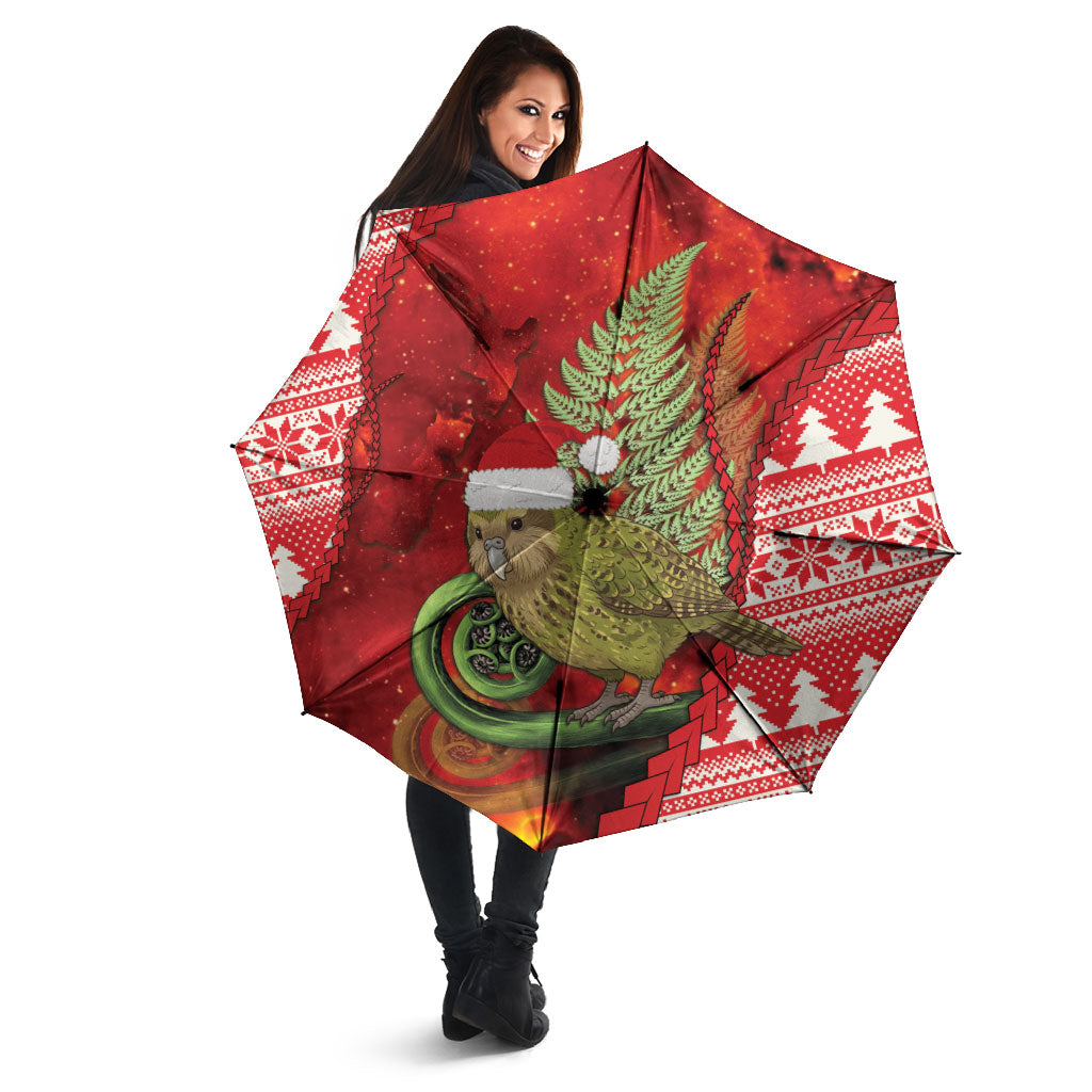New Zealand Kakapo Christmas In July Umbrella Silver Fern Santa Xmas Red Color