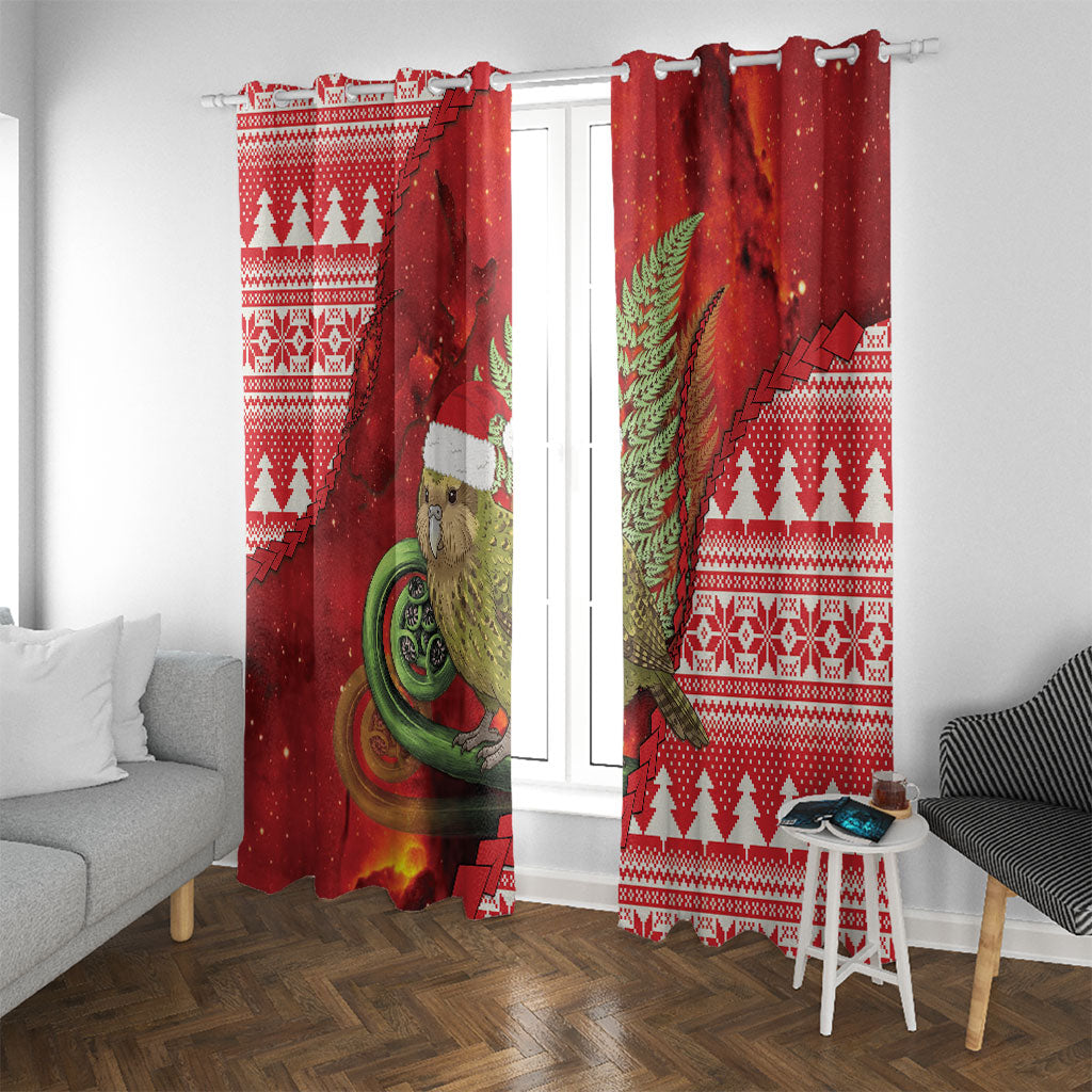 New Zealand Kakapo Christmas In July Window Curtain Silver Fern Santa Xmas Red Color