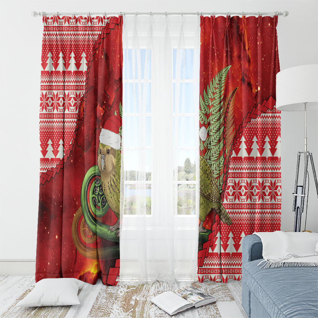 New Zealand Kakapo Christmas In July Window Curtain Silver Fern Santa Xmas Red Color