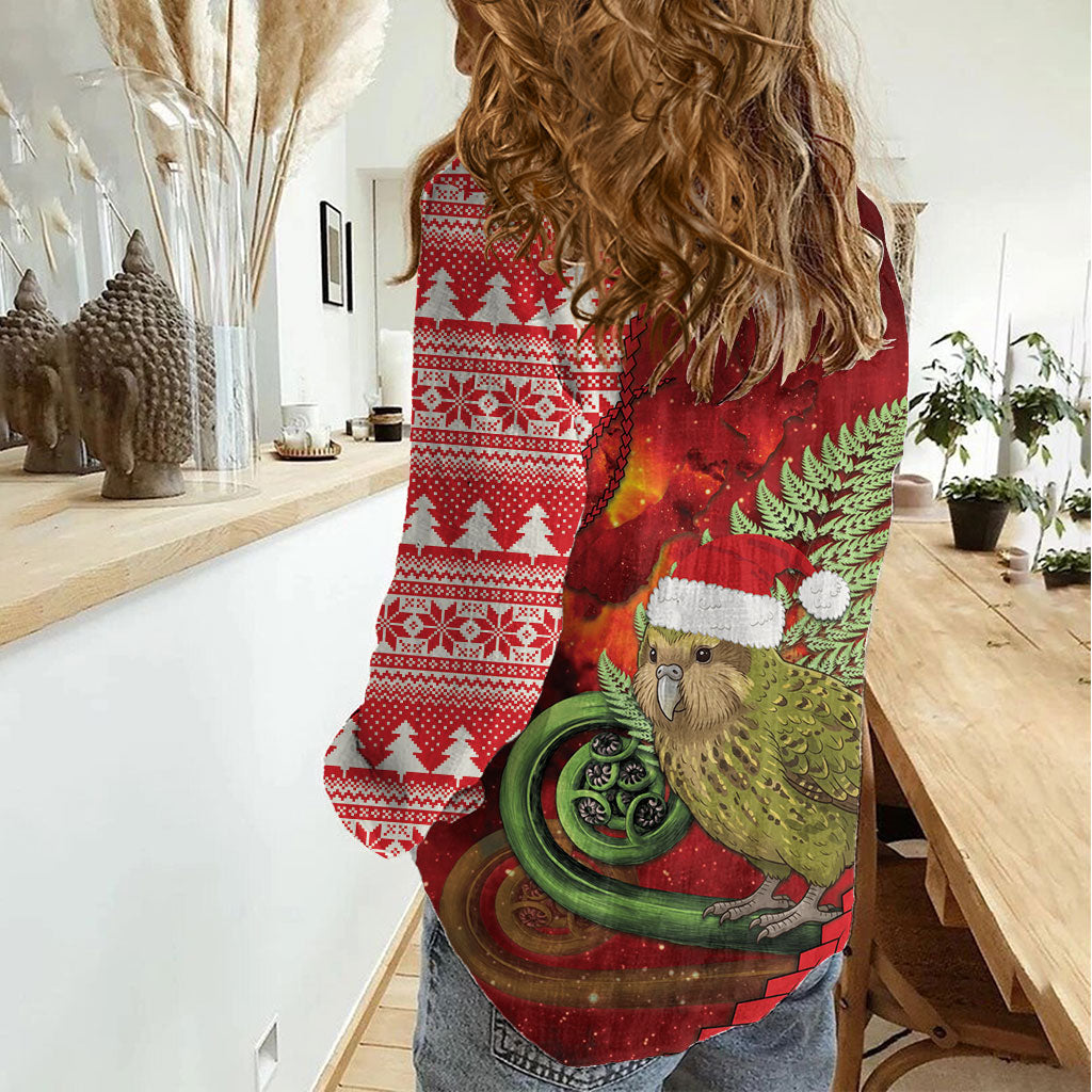 New Zealand Kakapo Christmas In July Women Casual Shirt Silver Fern Santa Xmas Red Color