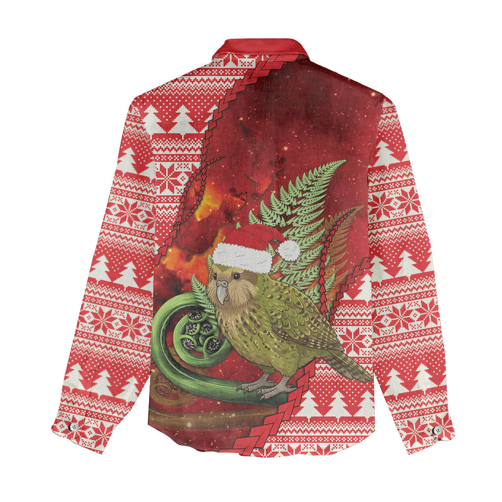 New Zealand Kakapo Christmas In July Women Casual Shirt Silver Fern Santa Xmas Red Color