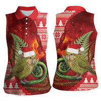 New Zealand Kakapo Christmas In July Women Sleeveless Polo Shirt Silver Fern Santa Xmas Red Color