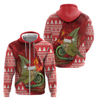 New Zealand Kakapo Christmas In July Zip Hoodie Silver Fern Santa Xmas Red Color