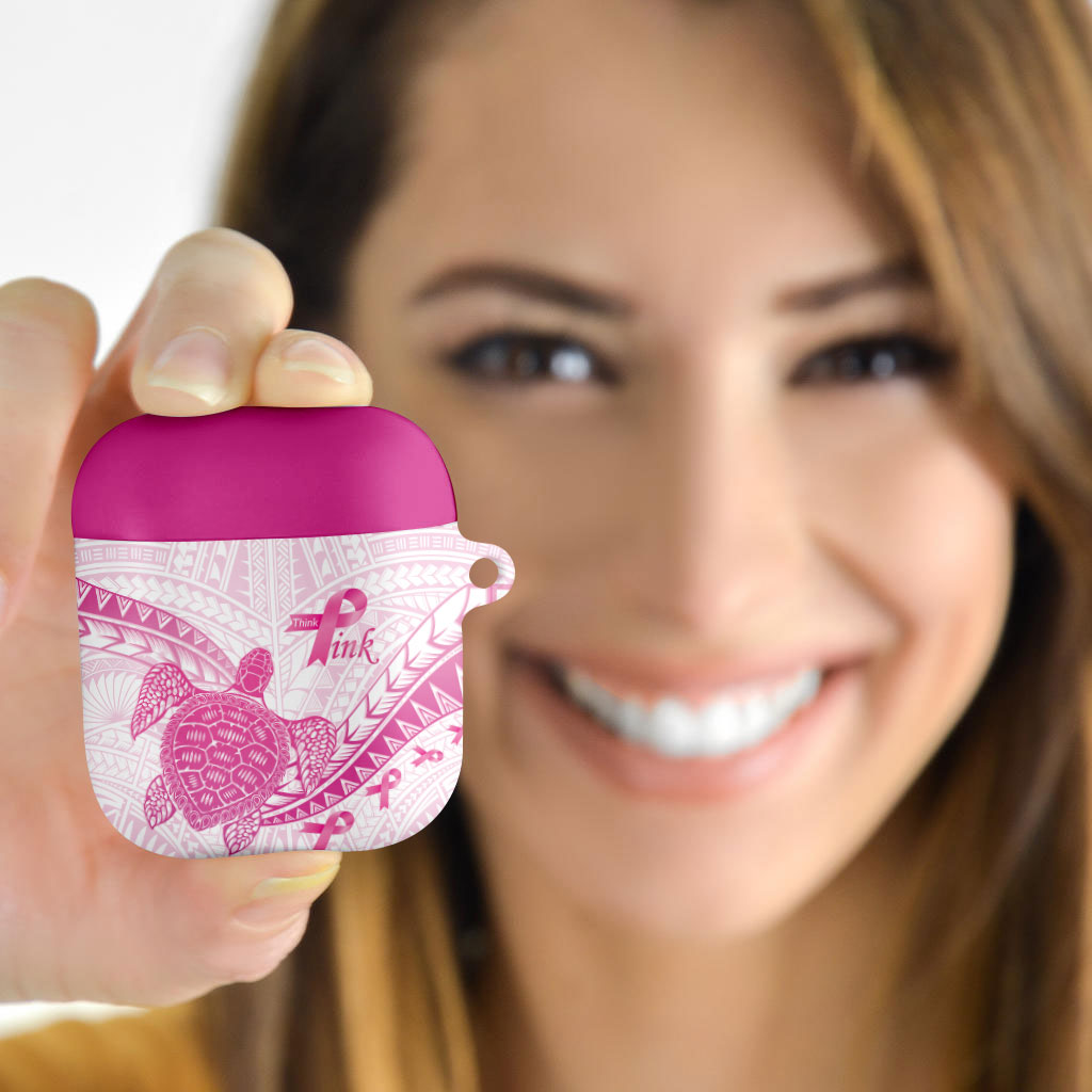 Breast Cancer Awareness AirPods Case Pink Ribbon Turtle Polynesian Pattern White LT22 - Polynesian Pride