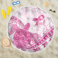Breast Cancer Awareness Beach Blanket Pink Ribbon Turtle Polynesian Pattern White