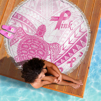 Breast Cancer Awareness Beach Blanket Pink Ribbon Turtle Polynesian Pattern White