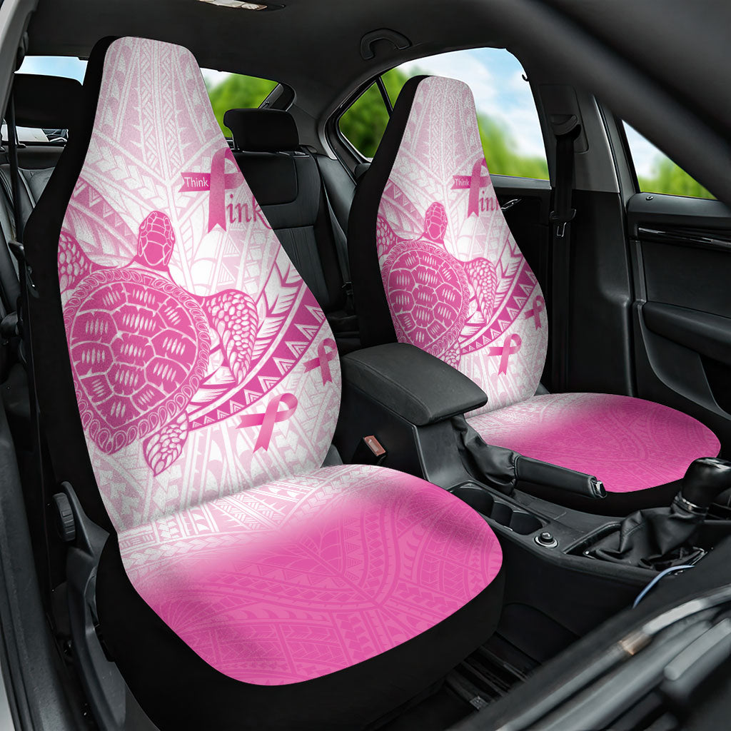 Breast Cancer Awareness Car Seat Cover Pink Ribbon Turtle Polynesian Pattern White
