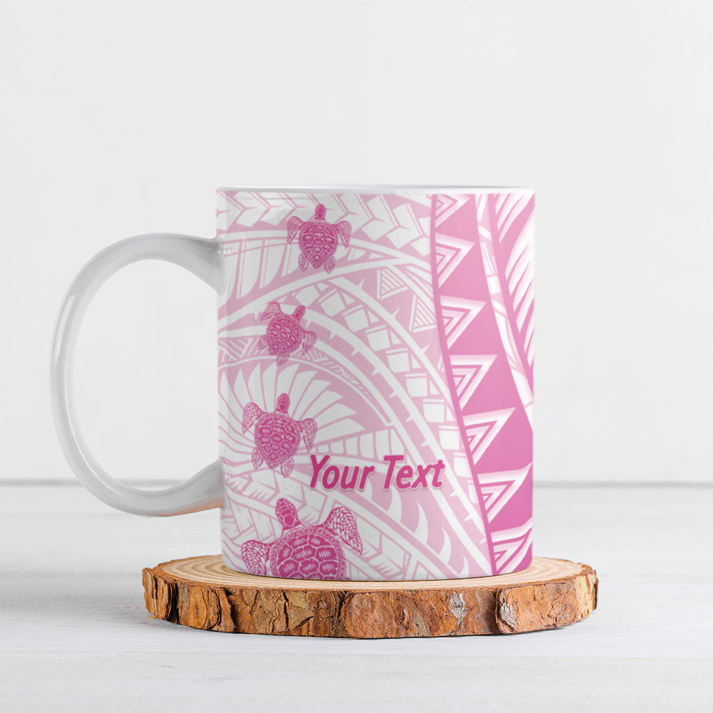 Breast Cancer Awareness Personalised Ceramic Mug Pink Ribbon Turtle Polynesian Pattern White