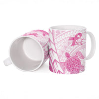 Breast Cancer Awareness Personalised Ceramic Mug Pink Ribbon Turtle Polynesian Pattern White