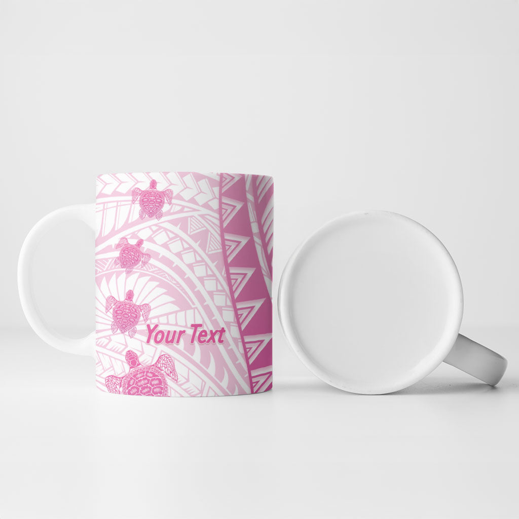 Breast Cancer Awareness Personalised Ceramic Mug Pink Ribbon Turtle Polynesian Pattern White