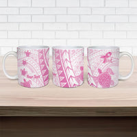 Breast Cancer Awareness Personalised Ceramic Mug Pink Ribbon Turtle Polynesian Pattern White