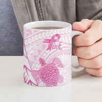 Breast Cancer Awareness Personalised Ceramic Mug Pink Ribbon Turtle Polynesian Pattern White