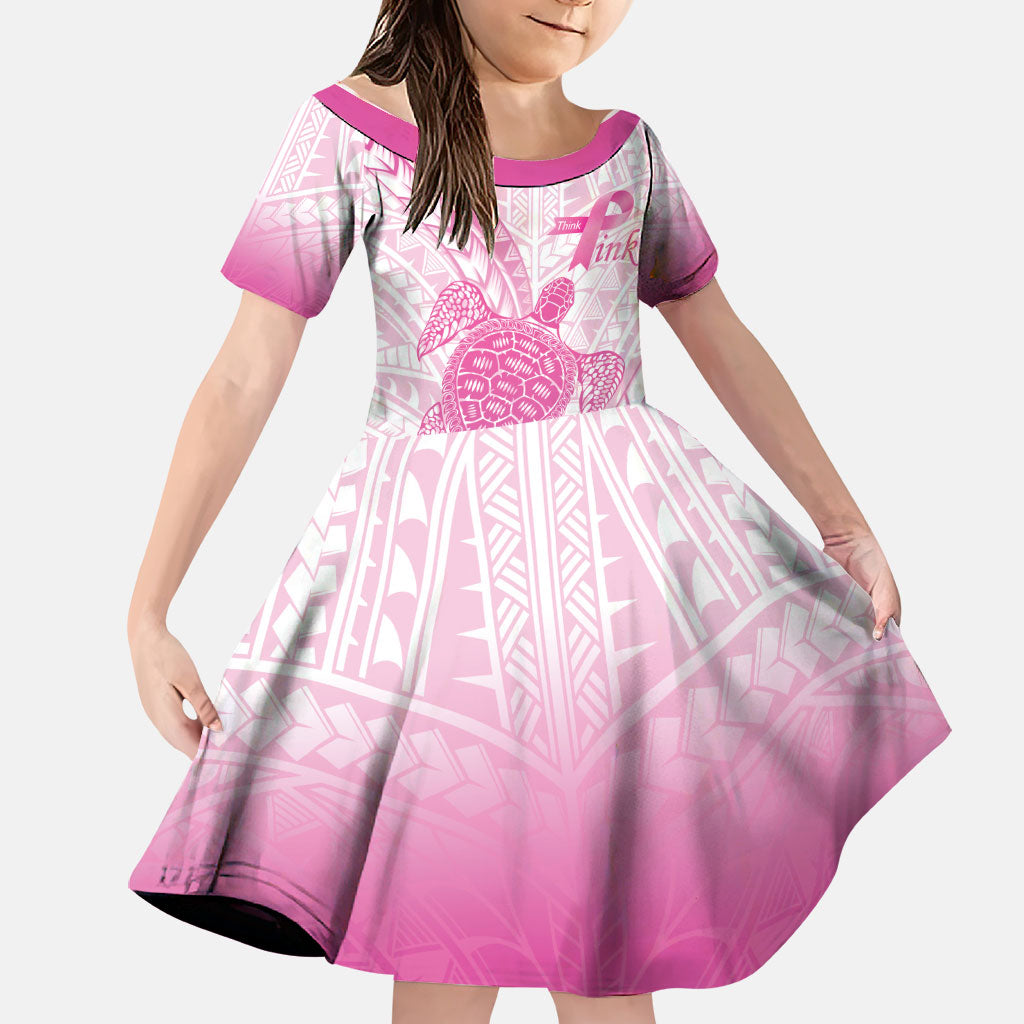 Breast Cancer Awareness Personalised Family Matching Mermaid Dress and Hawaiian Shirt Pink Ribbon Turtle Polynesian Pattern White