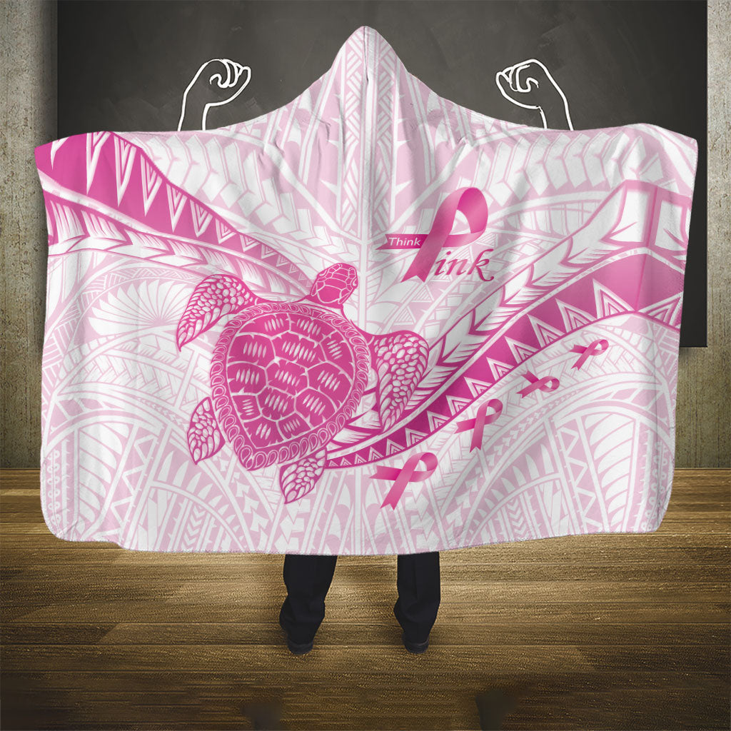 Breast Cancer Awareness Hooded Blanket Pink Ribbon Turtle Polynesian Pattern White