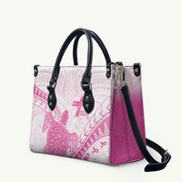 Breast Cancer Awareness Leather Bag Pink Ribbon Turtle Polynesian Pattern White