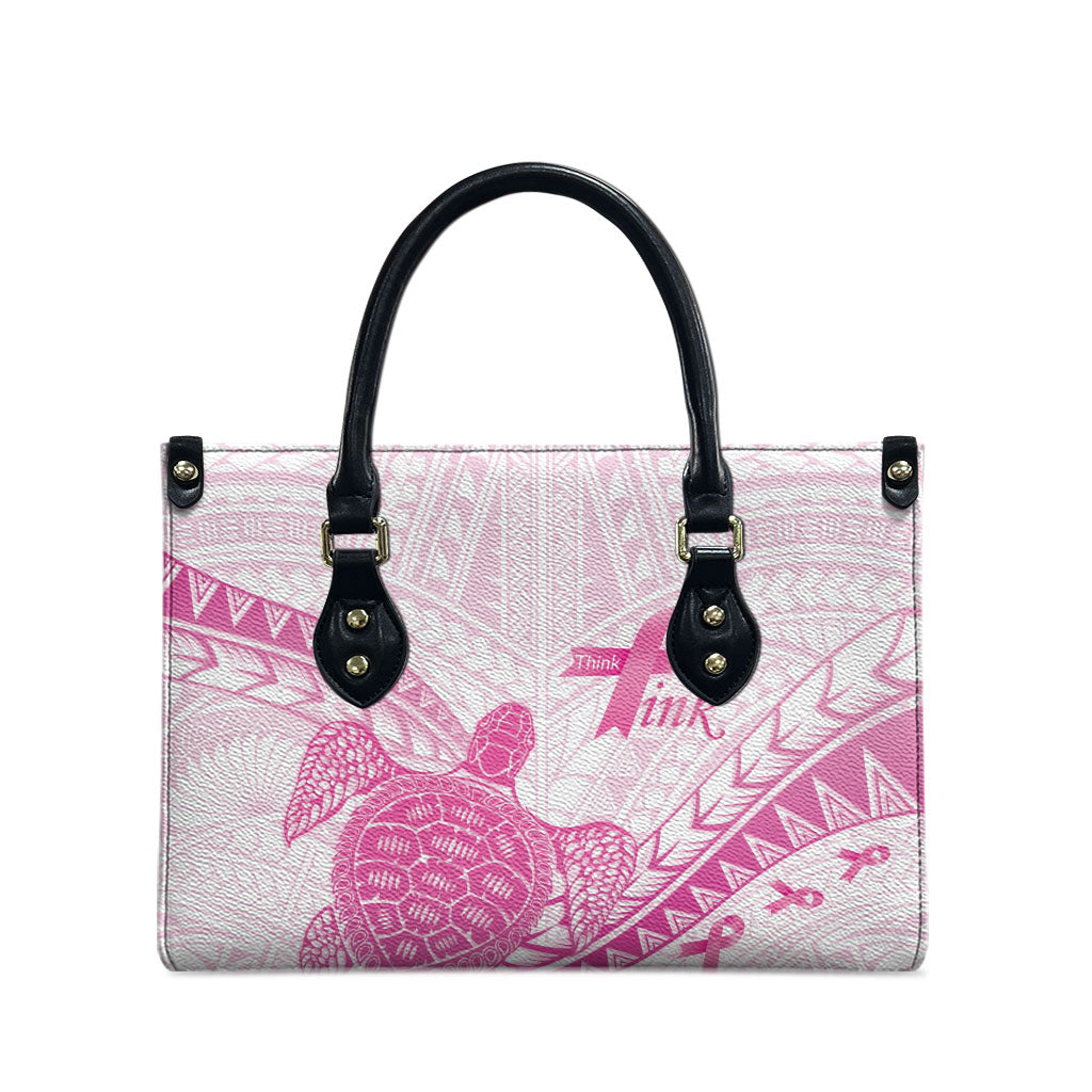 Breast Cancer Awareness Leather Bag Pink Ribbon Turtle Polynesian Pattern White