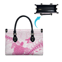 Breast Cancer Awareness Leather Bag Pink Ribbon Turtle Polynesian Pattern White