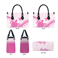 Breast Cancer Awareness Leather Bag Pink Ribbon Turtle Polynesian Pattern White
