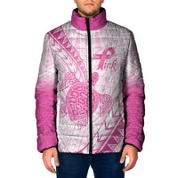 Breast Cancer Awareness Personalised Padded Jacket Pink Ribbon Turtle Polynesian Pattern White