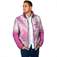 Breast Cancer Awareness Personalised Padded Jacket Pink Ribbon Turtle Polynesian Pattern White