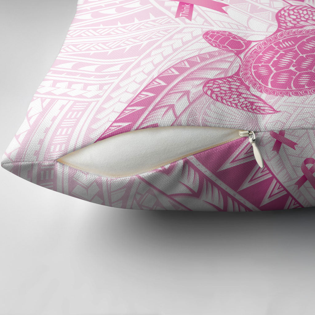Breast Cancer Awareness Pillow Cover Pink Ribbon Turtle Polynesian Pattern White LT22 - Polynesian Pride