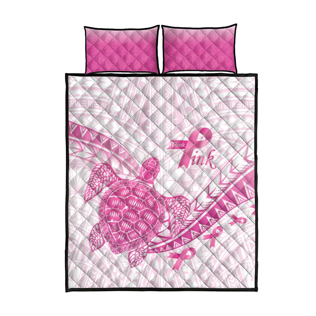 Breast Cancer Awareness Quilt Bed Set Pink Ribbon Turtle Polynesian Pattern White