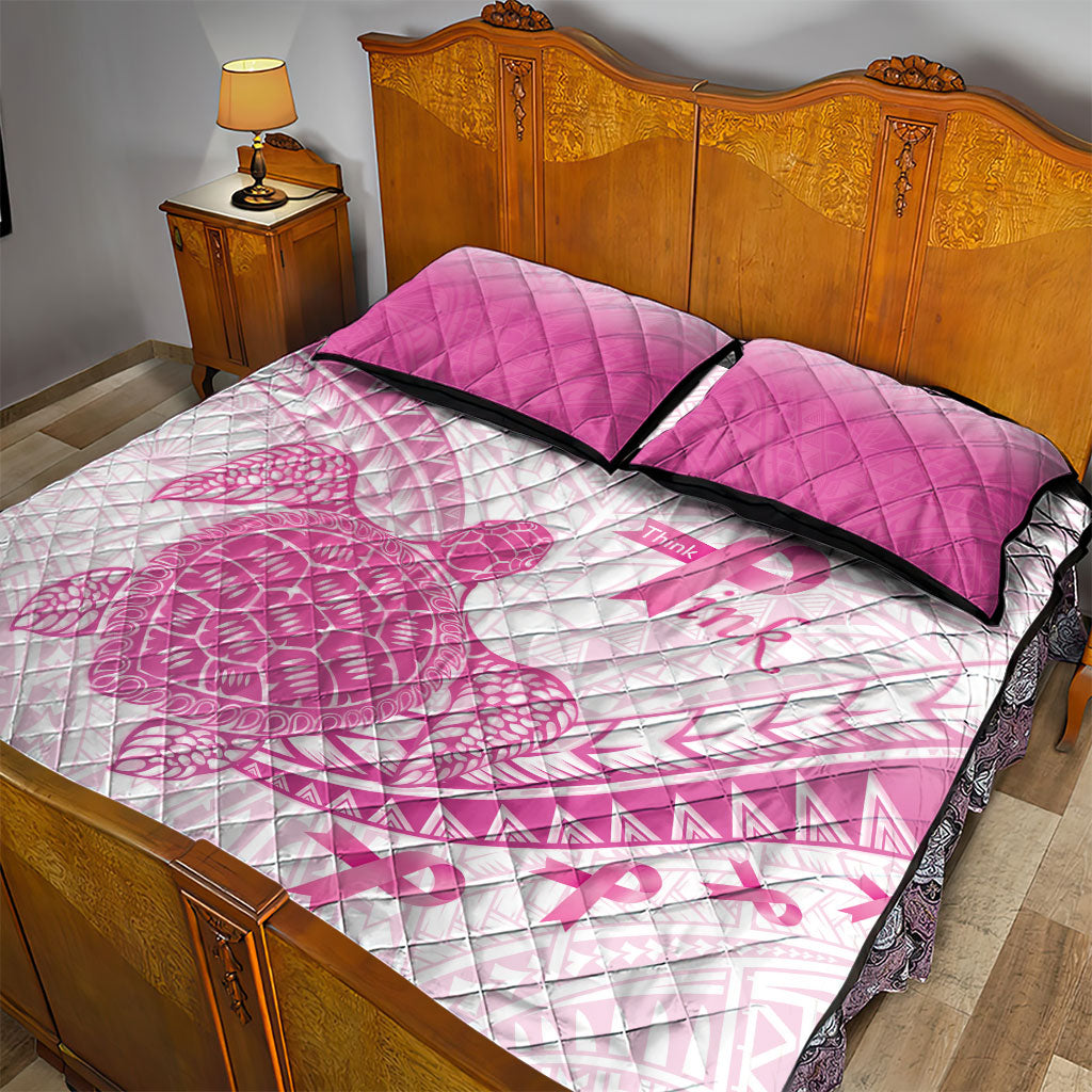Breast Cancer Awareness Quilt Bed Set Pink Ribbon Turtle Polynesian Pattern White