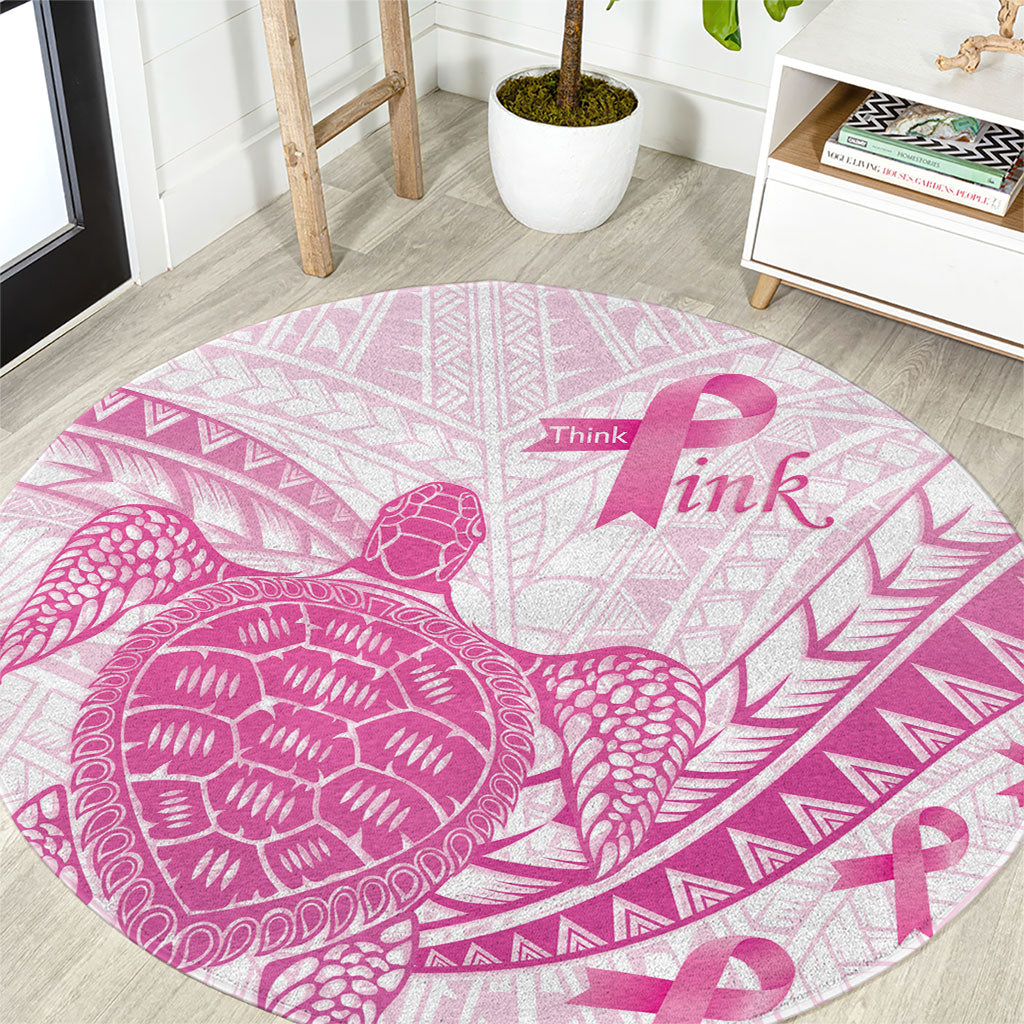 Breast Cancer Awareness Round Carpet Pink Ribbon Turtle Polynesian Pattern White LT22 Pink - Polynesian Pride