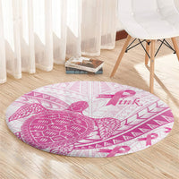 Breast Cancer Awareness Round Carpet Pink Ribbon Turtle Polynesian Pattern White