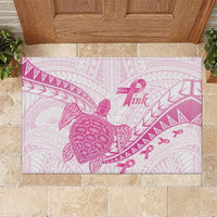 Breast Cancer Awareness Rubber Doormat Pink Ribbon Turtle Polynesian Pattern White