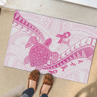 Breast Cancer Awareness Rubber Doormat Pink Ribbon Turtle Polynesian Pattern White