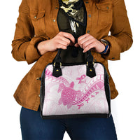 Breast Cancer Awareness Shoulder Handbag Pink Ribbon Turtle Polynesian Pattern White LT22 - Polynesian Pride
