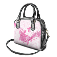 Breast Cancer Awareness Shoulder Handbag Pink Ribbon Turtle Polynesian Pattern White LT22 - Polynesian Pride