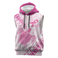Breast Cancer Awareness Personalised Sleeveless Hoodie Pink Ribbon Turtle Polynesian Pattern White LT22 Pink - Polynesian Pride