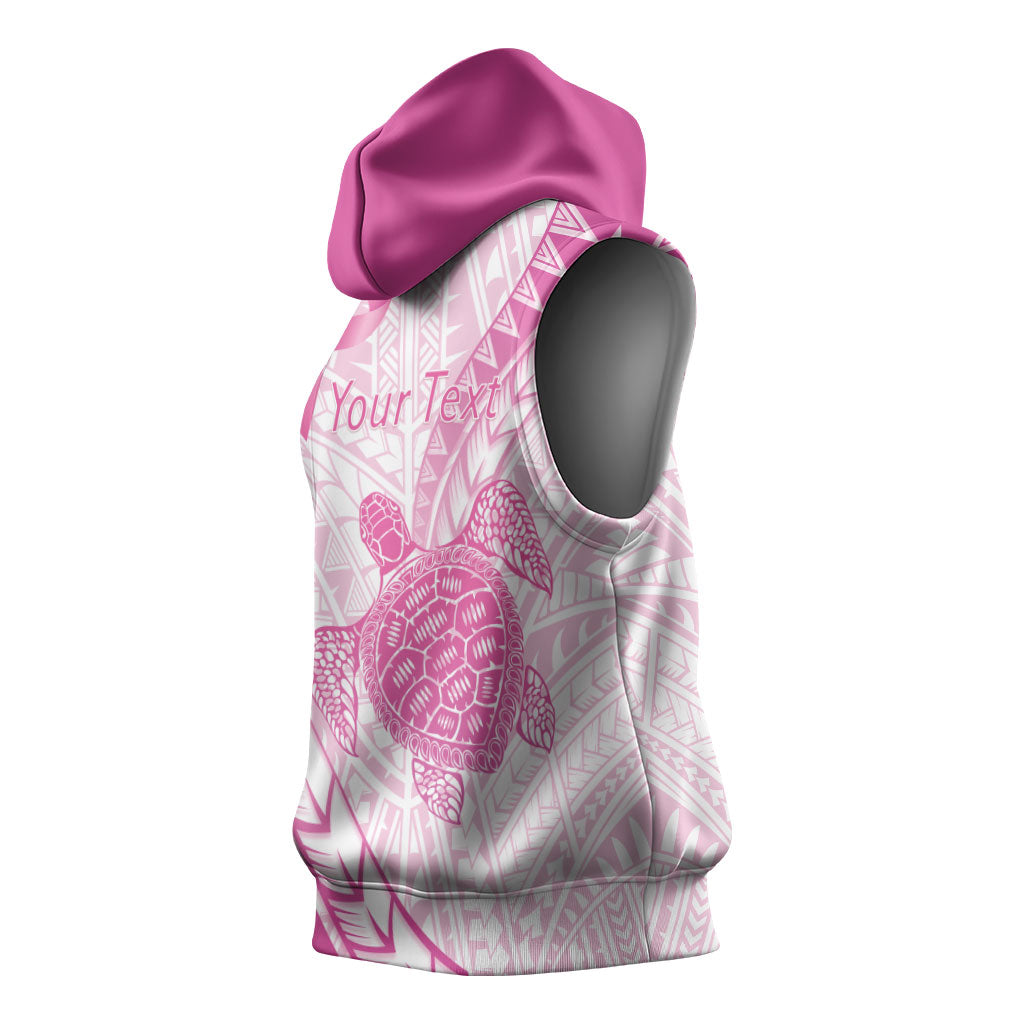 Breast Cancer Awareness Personalised Sleeveless Hoodie Pink Ribbon Turtle Polynesian Pattern White LT22 - Polynesian Pride