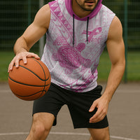 Breast Cancer Awareness Personalised Sleeveless Hoodie Pink Ribbon Turtle Polynesian Pattern White LT22 - Polynesian Pride