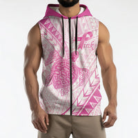 Breast Cancer Awareness Personalised Sleeveless Zip Hoodie Pink Ribbon Turtle Polynesian Pattern White