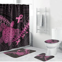 Breast Cancer Awareness Bathroom Set Pink Ribbon Turtle Polynesian Pattern Black