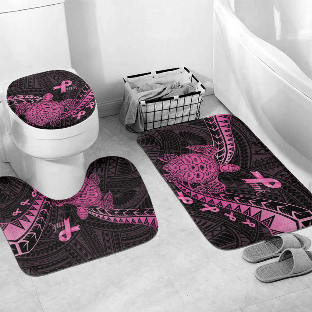 Breast Cancer Awareness Bathroom Set Pink Ribbon Turtle Polynesian Pattern Black
