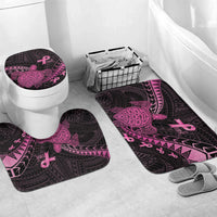 Breast Cancer Awareness Bathroom Set Pink Ribbon Turtle Polynesian Pattern Black