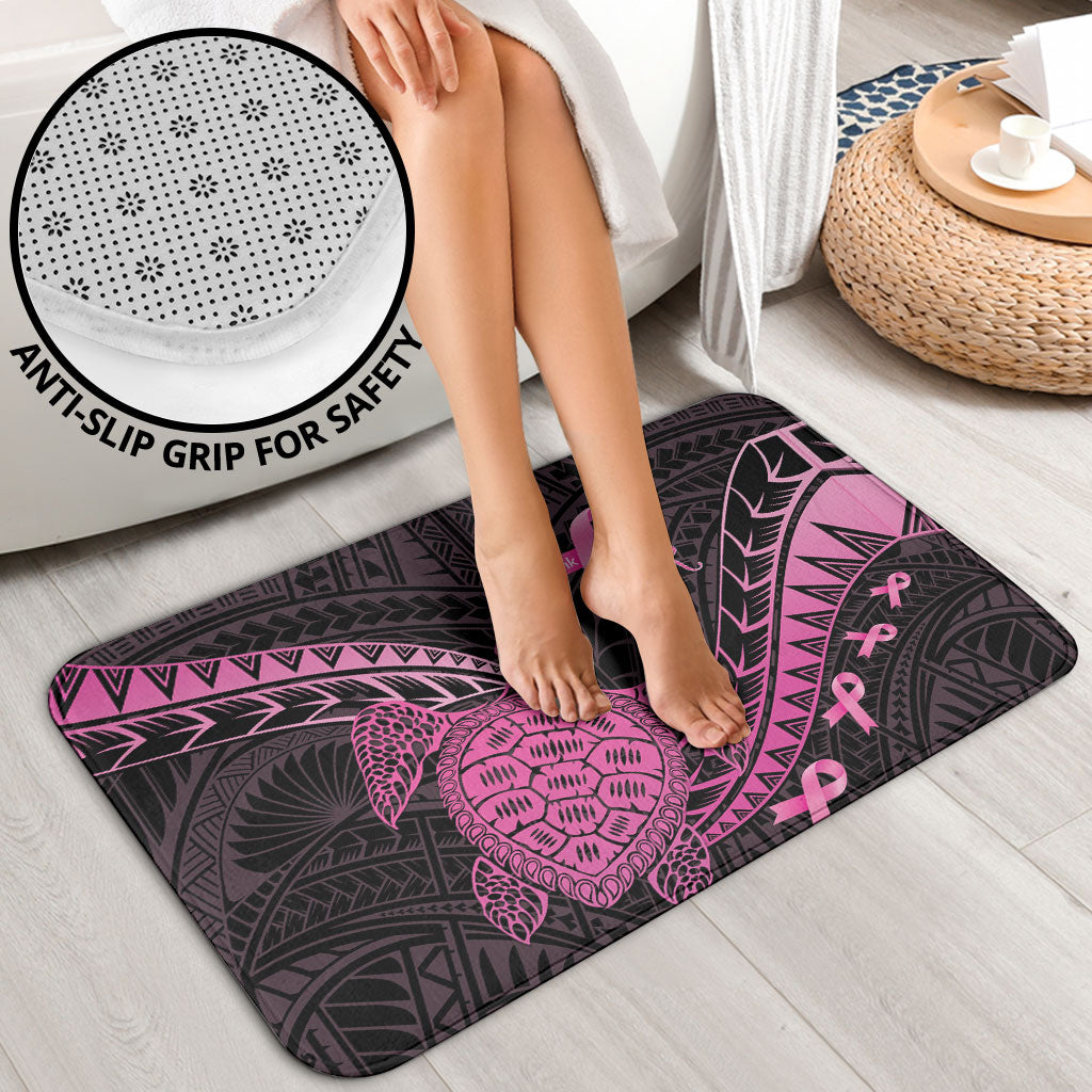 Breast Cancer Awareness Bathroom Set Pink Ribbon Turtle Polynesian Pattern Black