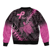 Breast Cancer Awareness Personalised Bomber Jacket Pink Ribbon Turtle Polynesian Pattern Black