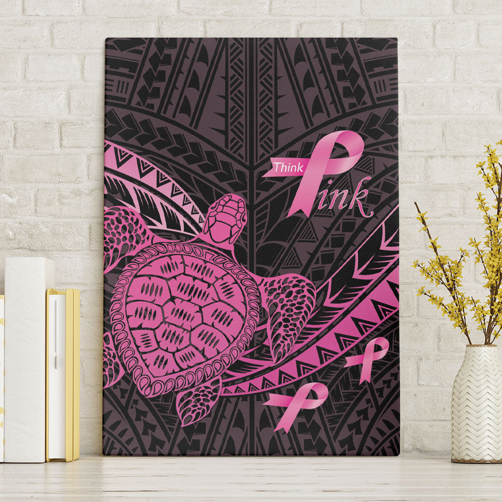 Breast Cancer Awareness Canvas Wall Art Pink Ribbon Turtle Polynesian Pattern Black