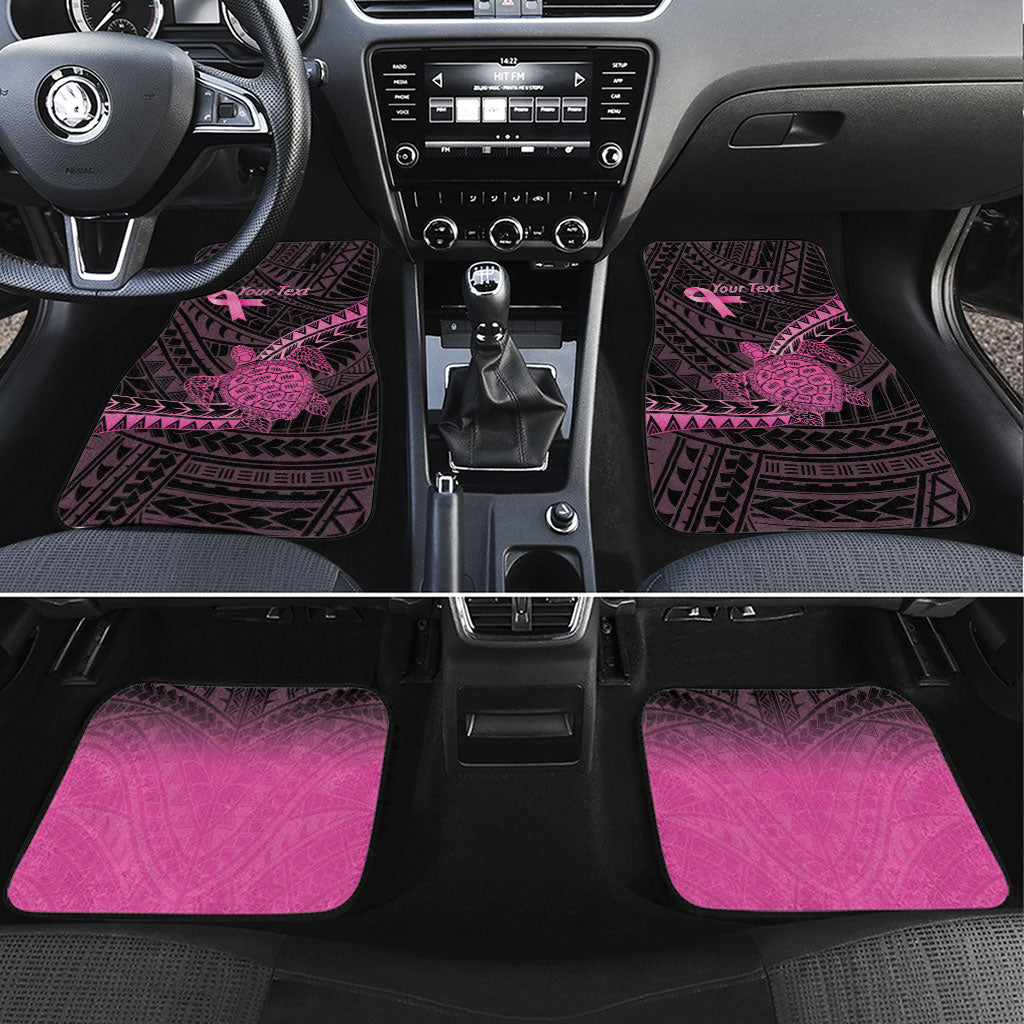 Breast Cancer Awareness Personalised Car Mats Pink Ribbon Turtle Polynesian Pattern Black