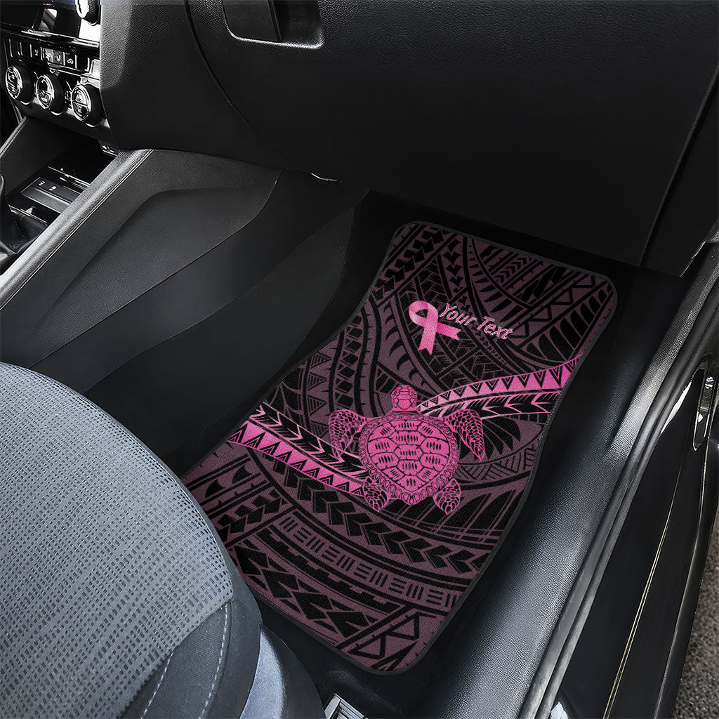 Breast Cancer Awareness Personalised Car Mats Pink Ribbon Turtle Polynesian Pattern Black