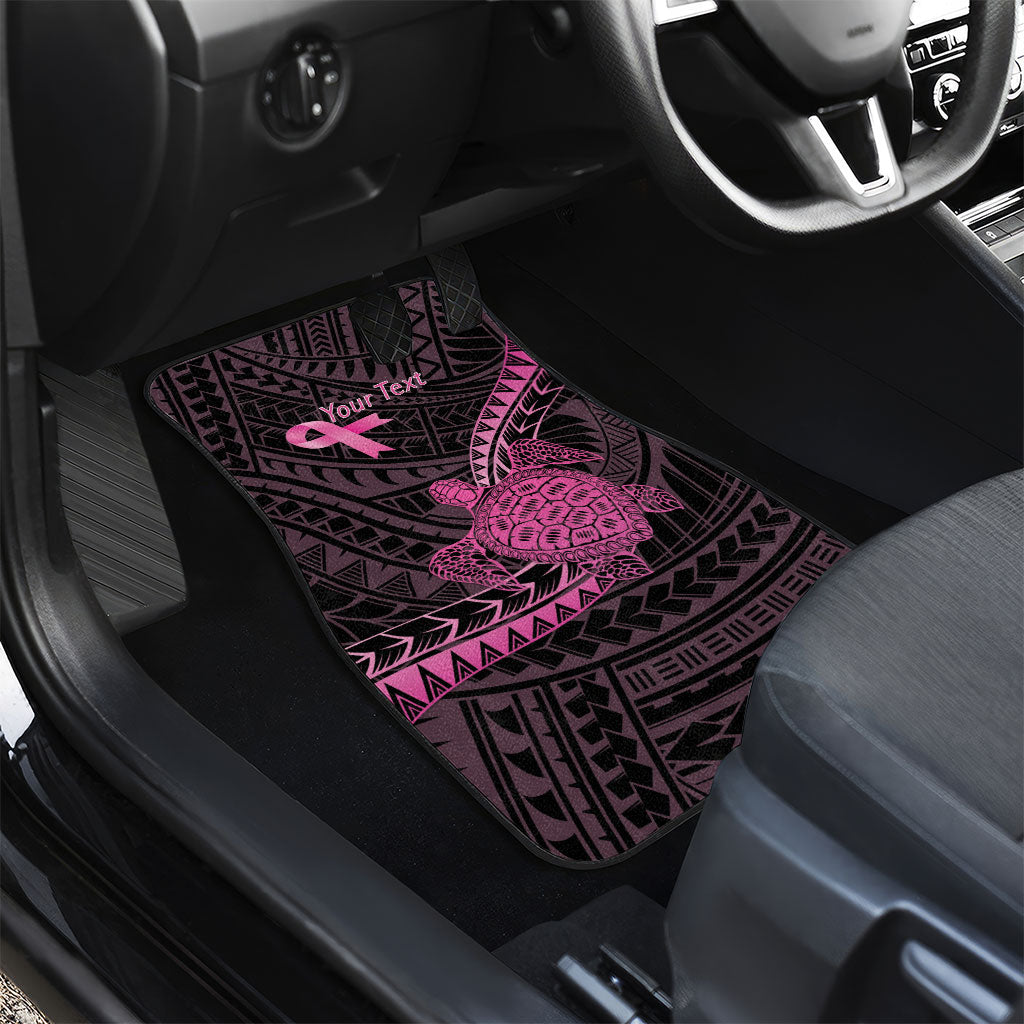 Breast Cancer Awareness Personalised Car Mats Pink Ribbon Turtle Polynesian Pattern Black