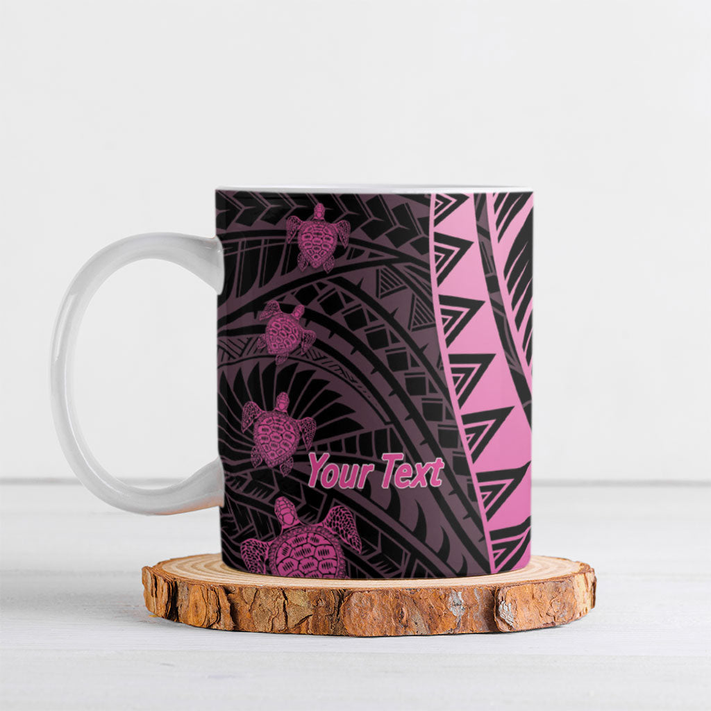 Breast Cancer Awareness Personalised Ceramic Mug Pink Ribbon Turtle Polynesian Pattern Black
