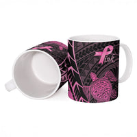 Breast Cancer Awareness Personalised Ceramic Mug Pink Ribbon Turtle Polynesian Pattern Black