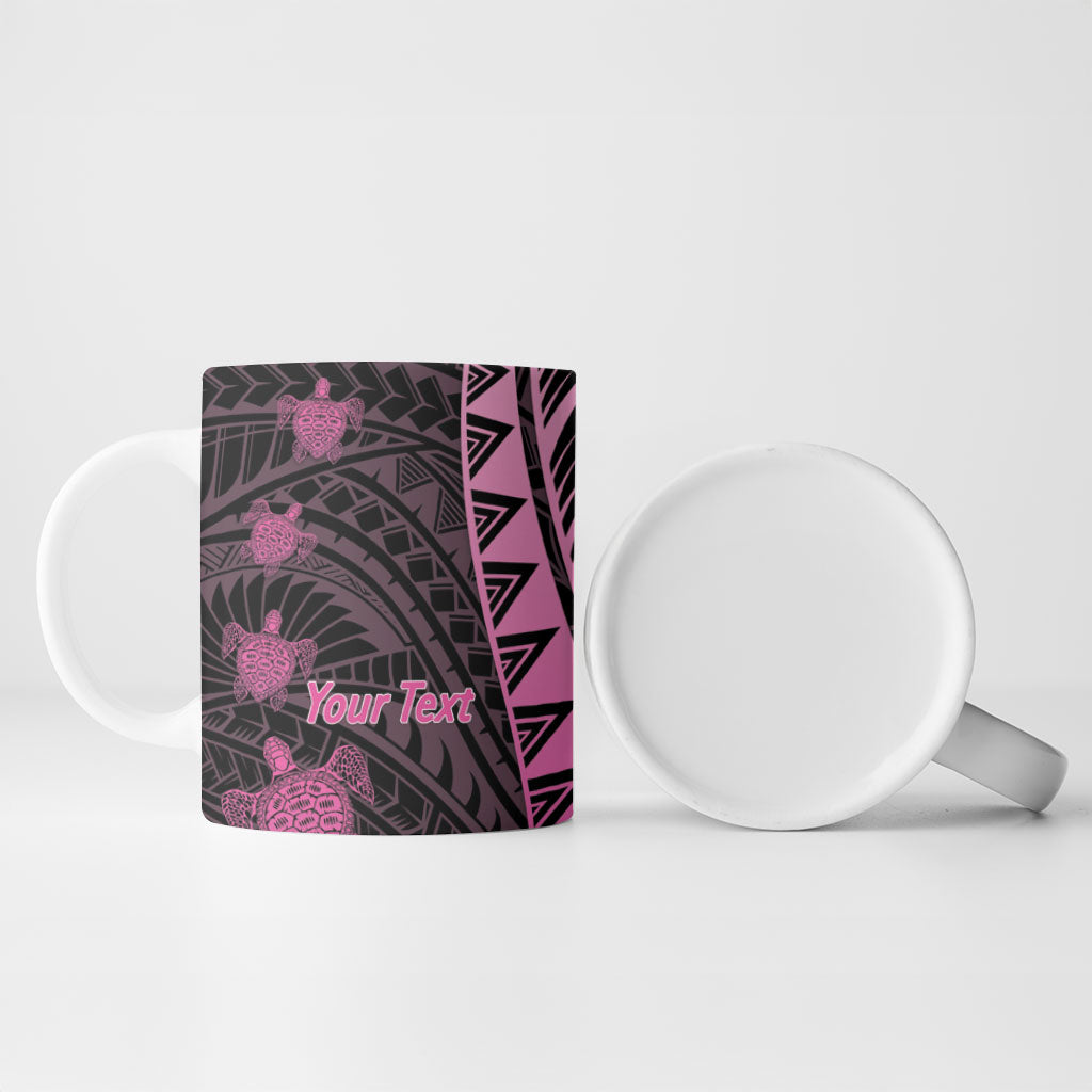 Breast Cancer Awareness Personalised Ceramic Mug Pink Ribbon Turtle Polynesian Pattern Black